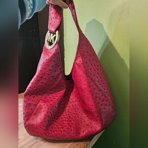 Red MK Ostrich hobo bag